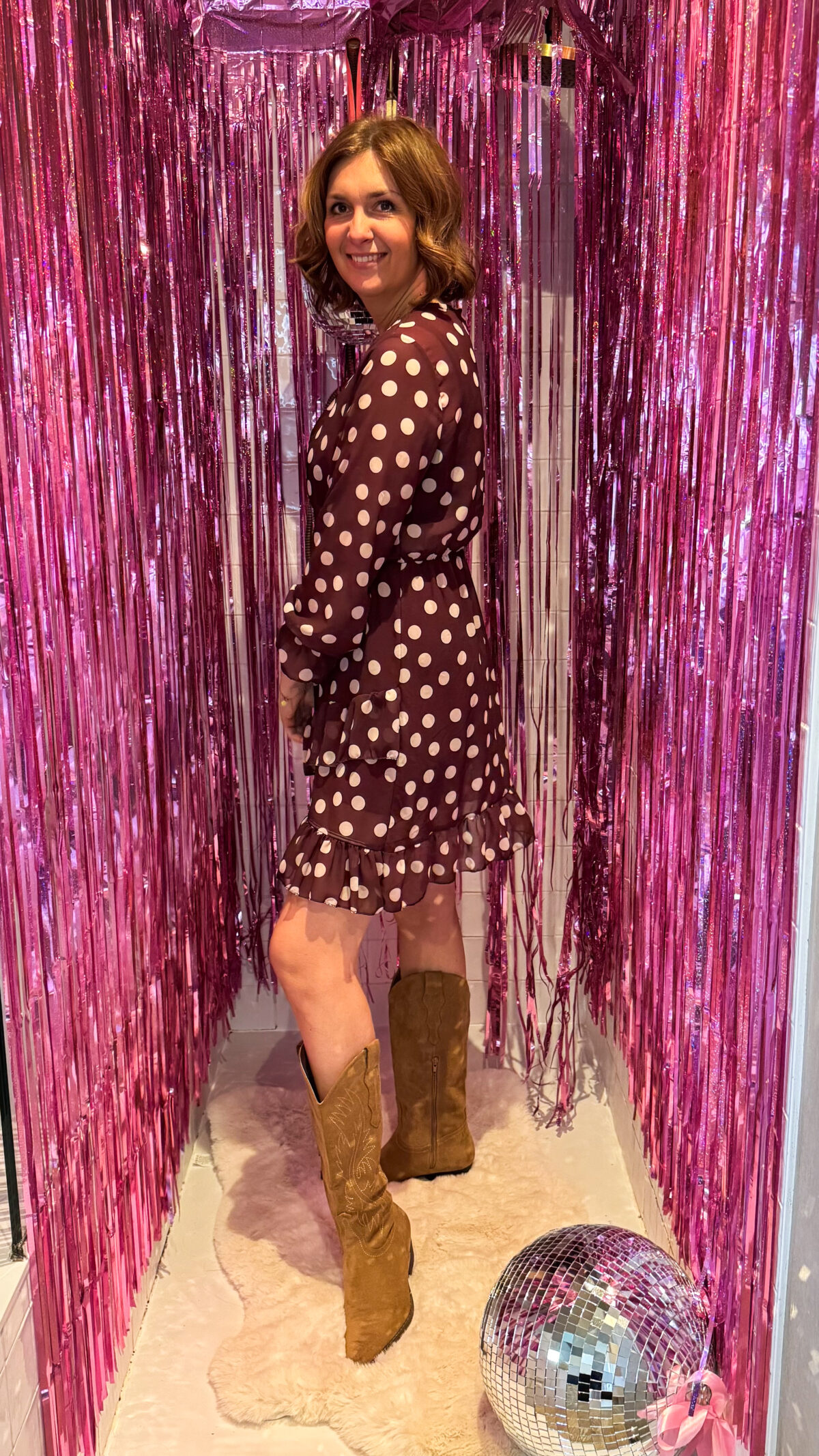 Cosi Dress Polka Burgundy