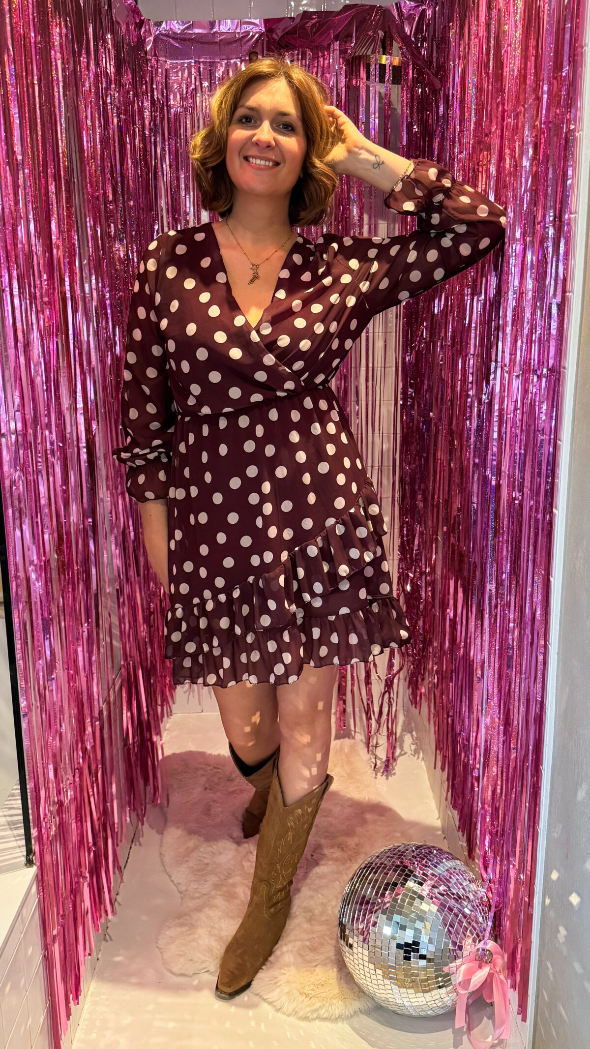 Cosi Dress Polka Burgundy