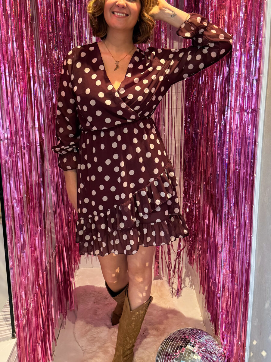 Cosi Dress Polka Burgundy