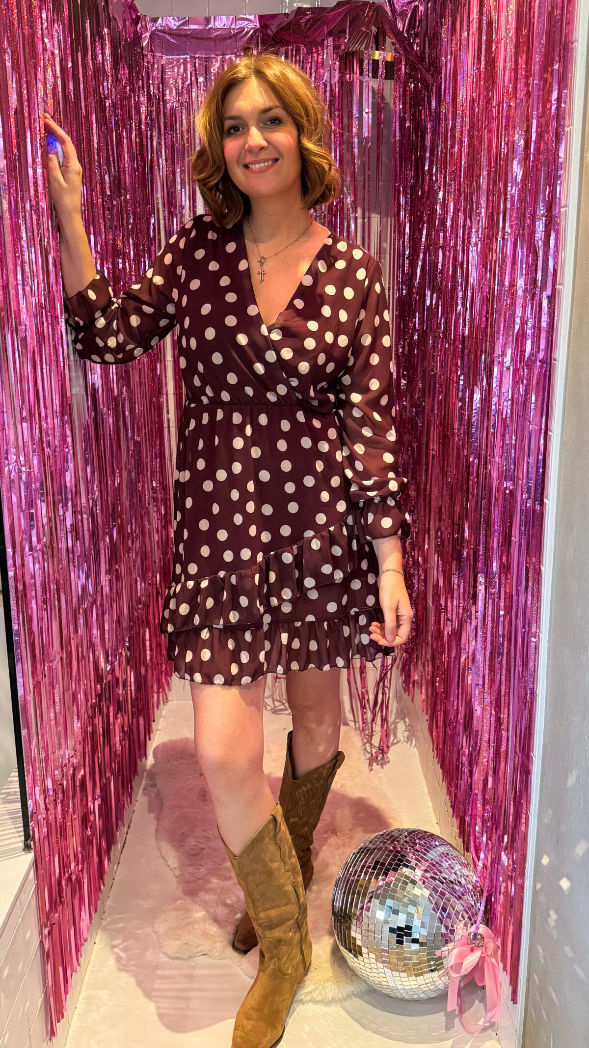 Cosi Dress Polka Burgundy