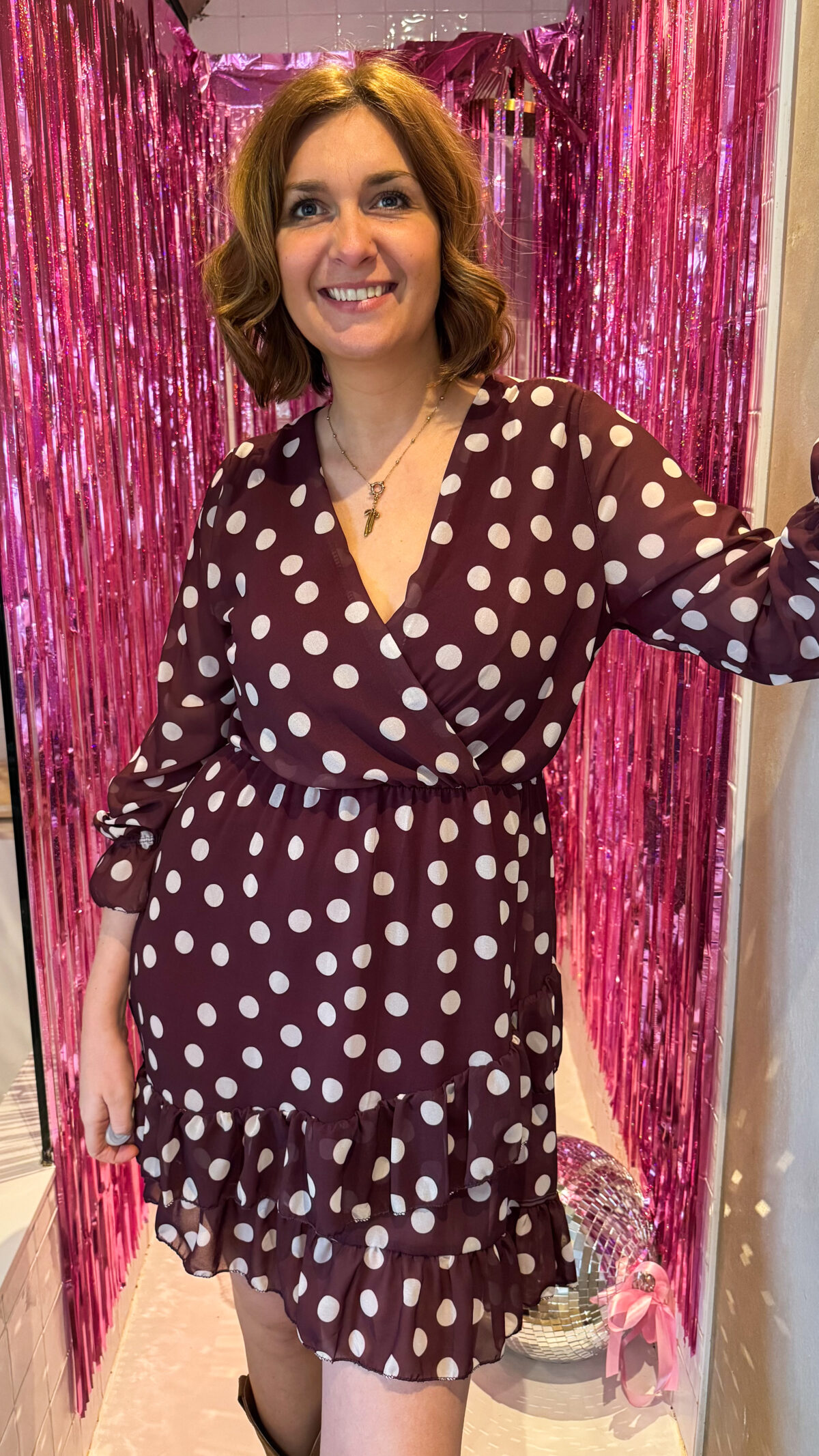 Cosi Dress Polka Burgundy